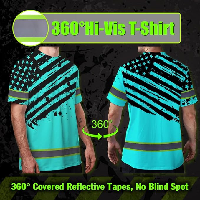 Maddly High Visibility US Flag Collection Safety Workwear Custom Name for Workers, Runners, Truckers, Patriotic