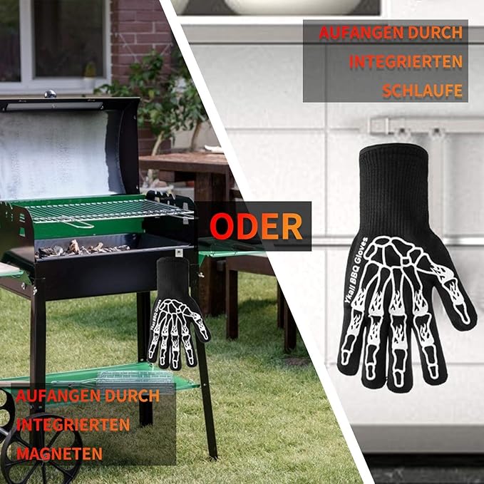 BBQ Grilling Gloves, Oven Gloves 1472°F Extreme Heat Resistant Grill Gloves, 14" Food Grade Kitchen Oven Mitts, Non-Slip Cooking Hot Gloves for Barbecue, Cooking, Cutting, Baking, Welding