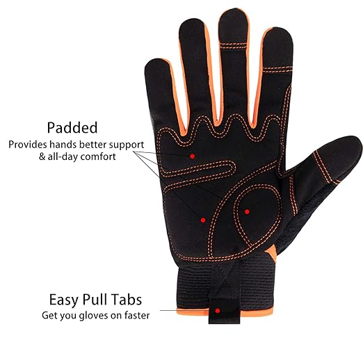 HANDLANDY Work Gloves Mens & Women, Utility Safety Mechanic Working Gloves Touch Screen, Flexible Breathable Yard Work Gloves (2X-Large (Pack of 1), Orange)