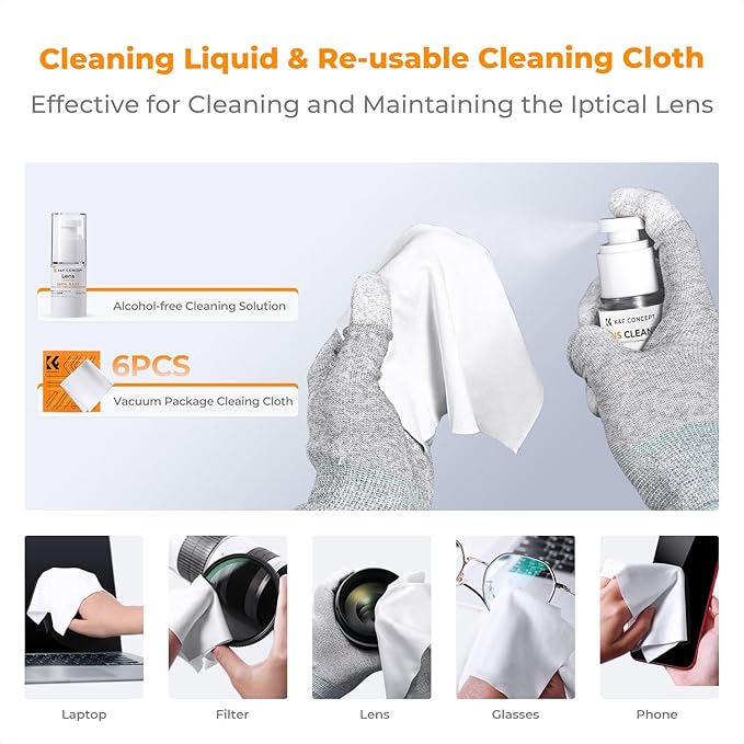 K&F Concept Camera Lens Cleaning Kit, Lens Pen with Full Frame Sensor Cleaning Rods, Sensor Cleaner, Air Blower, Microfiber Cleaning Cloths, Gloves & Carry Case