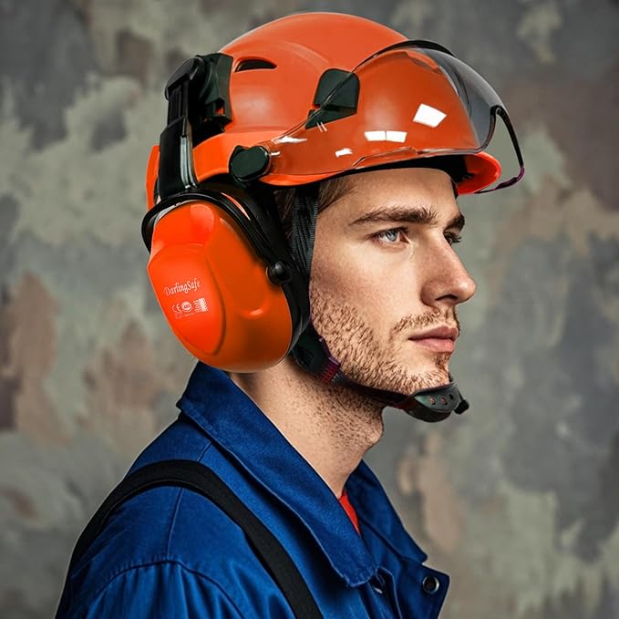 Hard Hat with Visor Ear Muffs Vented Safety Helmet with Visor Earmuffs ANSI Z89.1 Outdoor Work Hardhats Construction