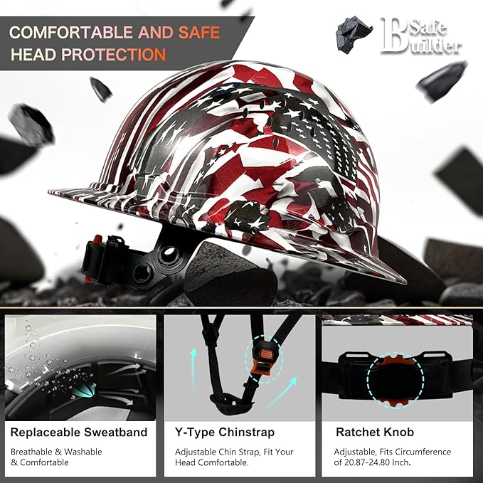 SBD-G1C Construction Full Brim Safety Helmet HDPE Hard Hat Vented Hardhats Sunshade Carbon Fiber Pattern Industrial Work Certified ANSI/ISEA Z89.1