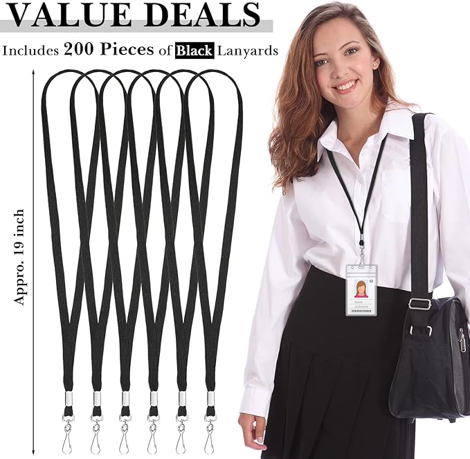 Epakh 200 Pcs Lanyards for ID Name Badge Holder Neck Lanyard Flat with Clips Neck Straps for Office School Nurse