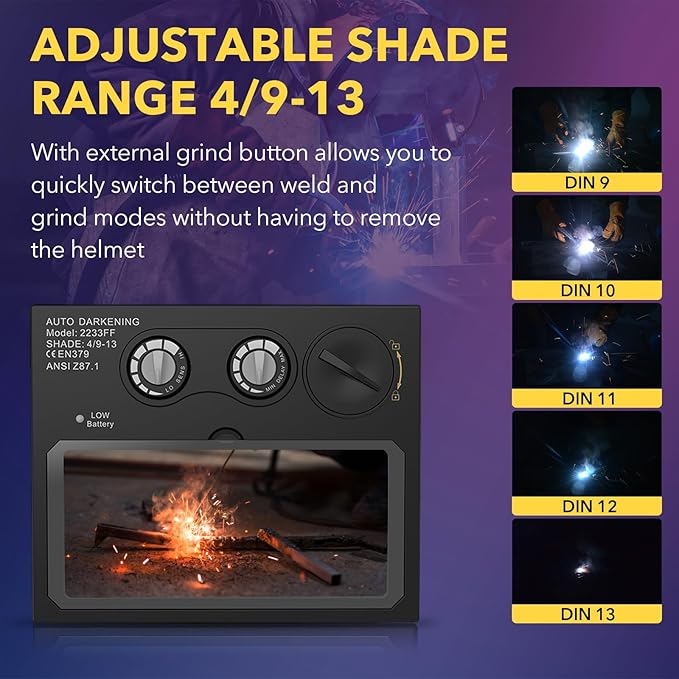 HD Auto Darkening Welding Lens 4.33"x3.54" Solar True Color Filter with 2 Arc Sensor Adjustable Shade Range 4/9-13 Replacement Welding Helmet Accessories for TRQWH Welding Hood