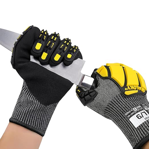 Work Gloves Men, ANSI A6 Cut Resistant Gloves, Impact Gloves for Men Women, Safety Work Gloves with TPR Protection, Nitrile Coated Heavy Duty Work Gloves, Touchscreen Mechanic Gloves, Large