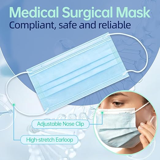 Jointown Disposable Face Masks, ASTM Level 2 Surgical Mask with 3 Ply Protection & Elastic Earloop, 50 Pack Blue