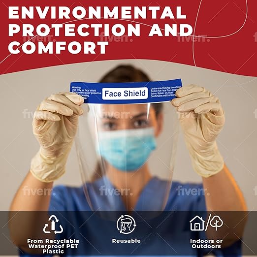 Face Shield | Case of 200 | Clear Plastic Face Shields for Women, Men & Kids, Anti-Fog, Lightweight Reusable Face Shield Mask, Safety Visor Cover with Comfortable Sponge & Elastic Band