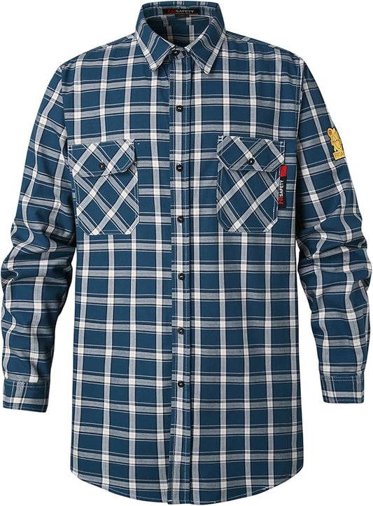 SKSAFETY 7oz FR Shirts for Men, Welding Shirt Hi Vis Flame Resistant 100% Cotton Fire Retardant Longsleeve Shirt CAT2/NFPA
