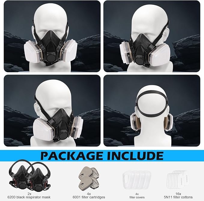2 Set Respirator Mask, Reusable Half Face Respirators with Filters, Gas Masks Survival Nuclear and Chemical Against Gases,Dust/Organic Vapor/Chemicals