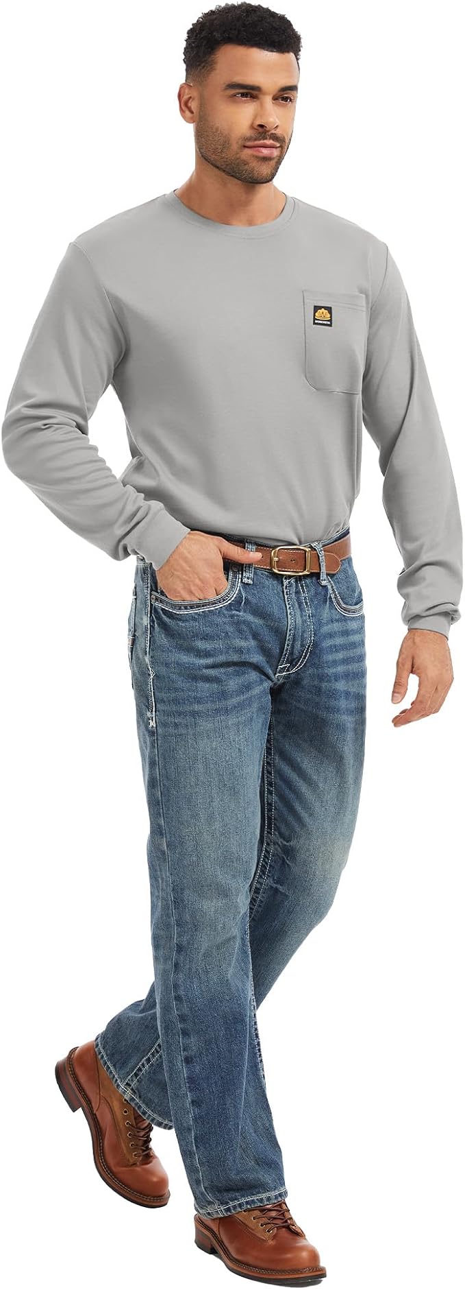 WORKWEYA Men's FR Shirts 6.5oz Lightweight Long Sleeve Flame Resistant T-Shirt NFPA 2112/CAT2