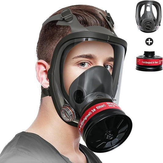 Gas Mask Survival Nuclear and Chemical - Respirator with 40mm Activated Carbon Filter, Full Face Reusable Respirator Mask for Chemicals, Gases,Dust,Organic Vapors,Fumes,Spray,Welding,Painting