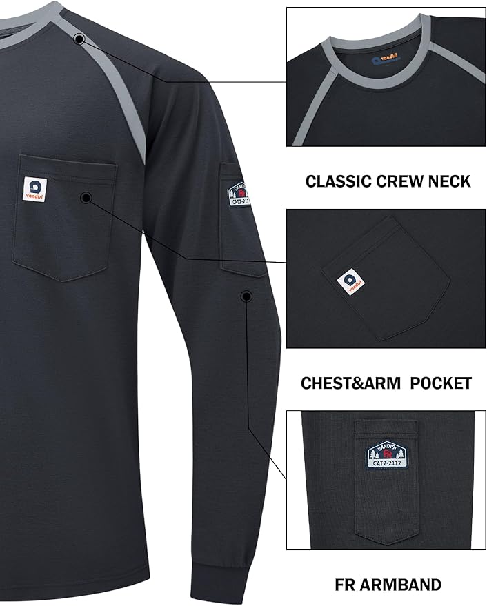 FR Shirts for Men 100% Cotton 5.5oz Lightweight NFPA2112/CAT2 Flame Resistant Shirts for Men Long Sleeve