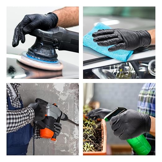 10mil Nitrile-Gloves Disposable-Black Chemical-Resistant Rubber - Mechanic Gloves Heavy Duty, Latex Free, Diamond Grip (100, X-Large)