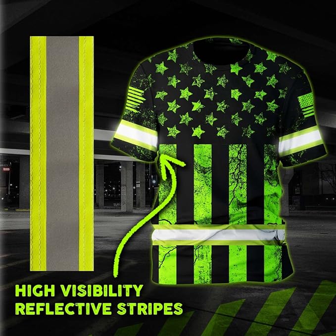 Maddly High Visibility US Flag Collection Safety Workwear Custom Name for Workers, Runners, Truckers, Patriotic