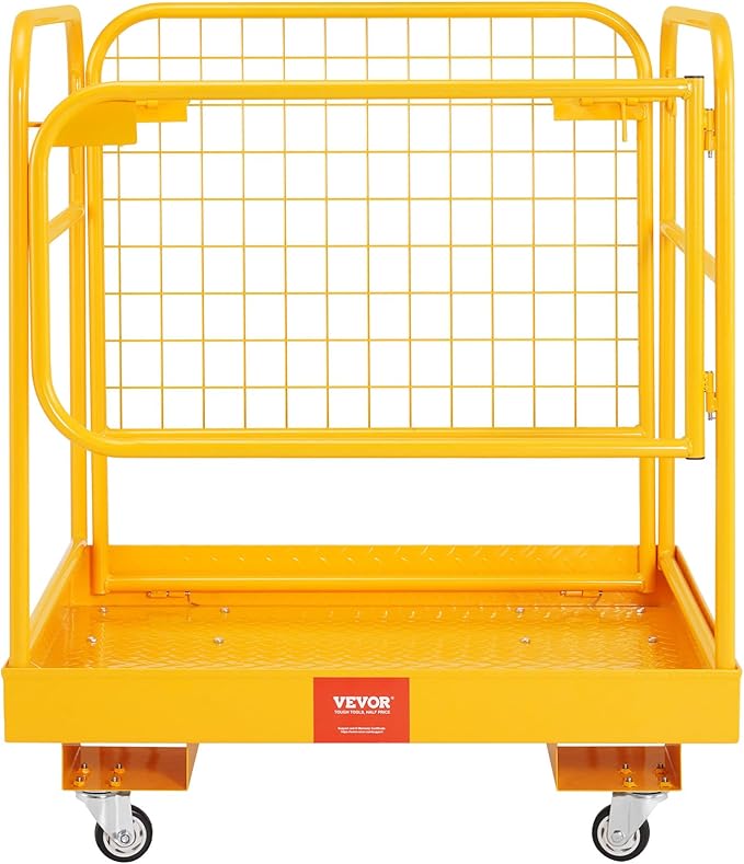 VEVOR Forklift Safety Cage, 36 x 36 Inches Foldable Forklift Work Platform of 1200 lbs Load Capacity with Lockable Swivel Wheels, Drain Hole & Device Chain, Holds 1 to 2 Adults, Ideal for Aerial Work