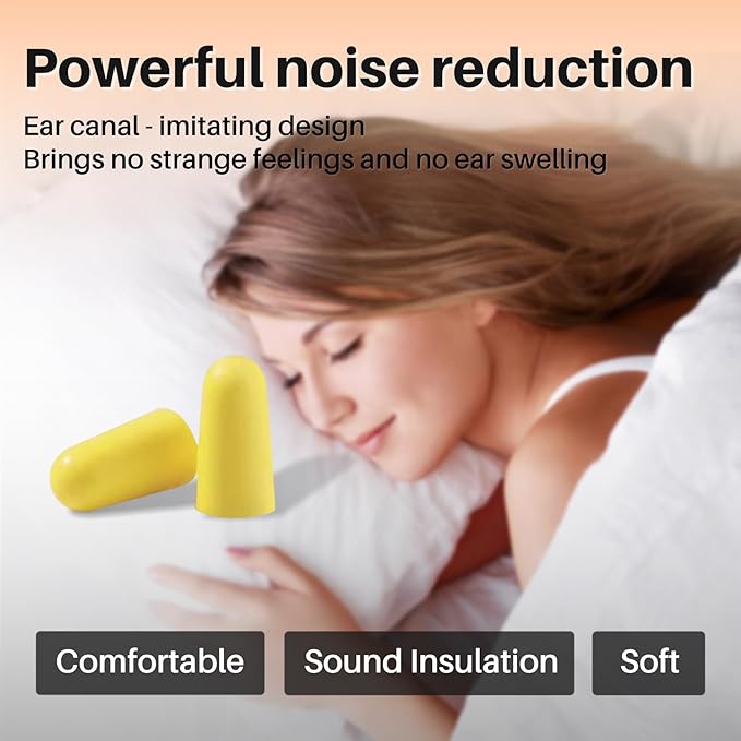 500 Pairs Quality Foam Ear Plugs Bulk,38dB(NRR 33dB) Noise Reduction,Quality Soft Disposable Refill Earplugs,for Shooting, Work & Construction Site,Bullet-Shaped,Yellow
