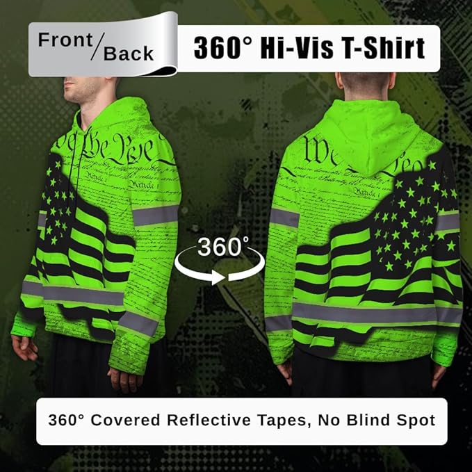 Maddly High Visibility US Flag Collection Safety Workwear Custom Name for Workers, Runners, Truckers, Patriotic