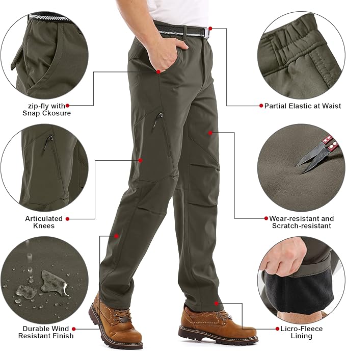 Jessie Kidden Mens Waterproof Hiking Pants, Outdoor Snow Ski Fishing Fleece Lined Insulated Soft Shell Winter Pants