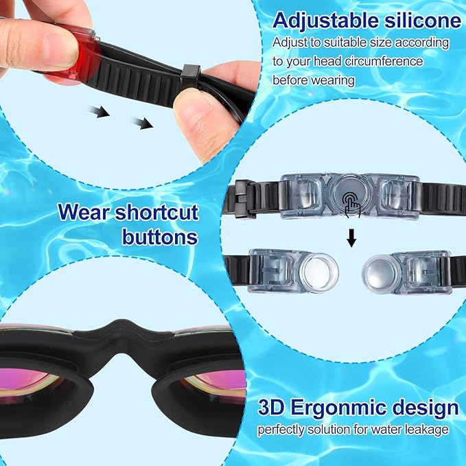 Flutesan 12 Pack Swim Goggles for Adult Kids Anti Fog Swimming Glasses with 12 Ear Plugs Nose Clip No Leaking Full Protection