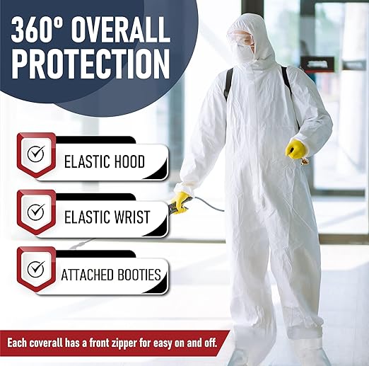 Hazmat Suits Disposable | 1 Pack, Extra Large | Protective Coveralls with Attached Hood and Boots | Heavy Duty Full Body Painters Suit for Adults - Breathable & Water Resistant | XL