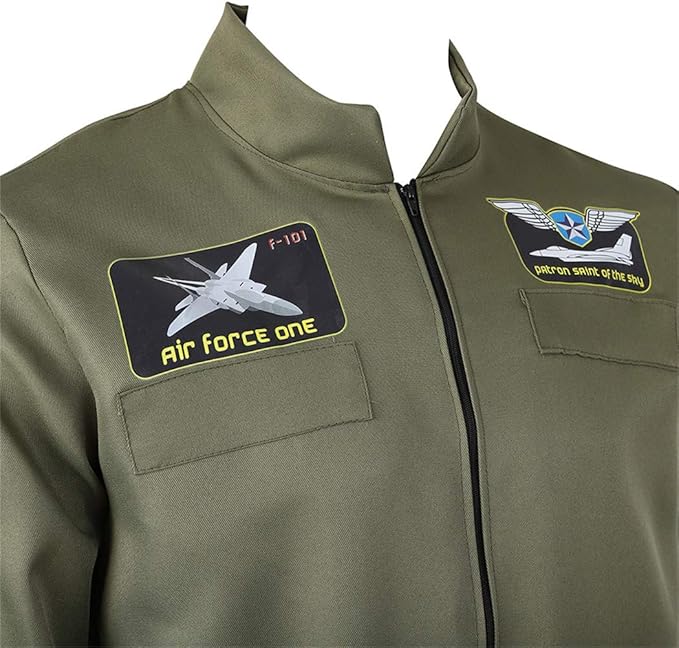 Men's Adult Astronaut Spaceman Costume Coverall Pilot Air Force Flight Jumpsuit Dress Up Party