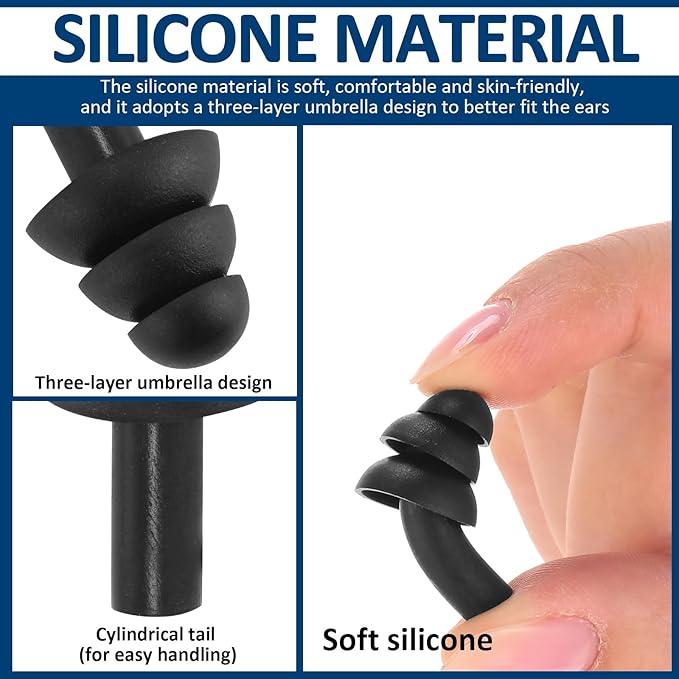 Xuhal 200 Pairs Black Corded Ear Plugs Silicone Reusable Earplugs Sound Blocking Individually Wrapped Ear Plugs Protection Hearing EarPlugs for Sleeping, Music, Shooting, Construction Work, Sports