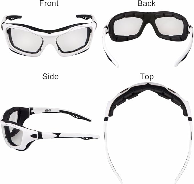WYND Blocker Motorcycle Riding Glasses Extreme Sports Wrap Sunglasses (White/Clear)