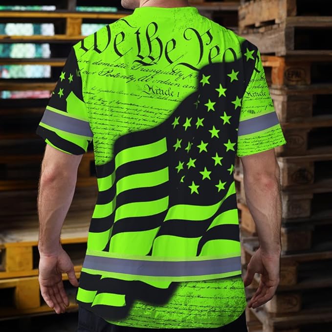 Maddly High Visibility US Flag Collection Safety Workwear Custom Name for Workers, Runners, Truckers, Patriotic