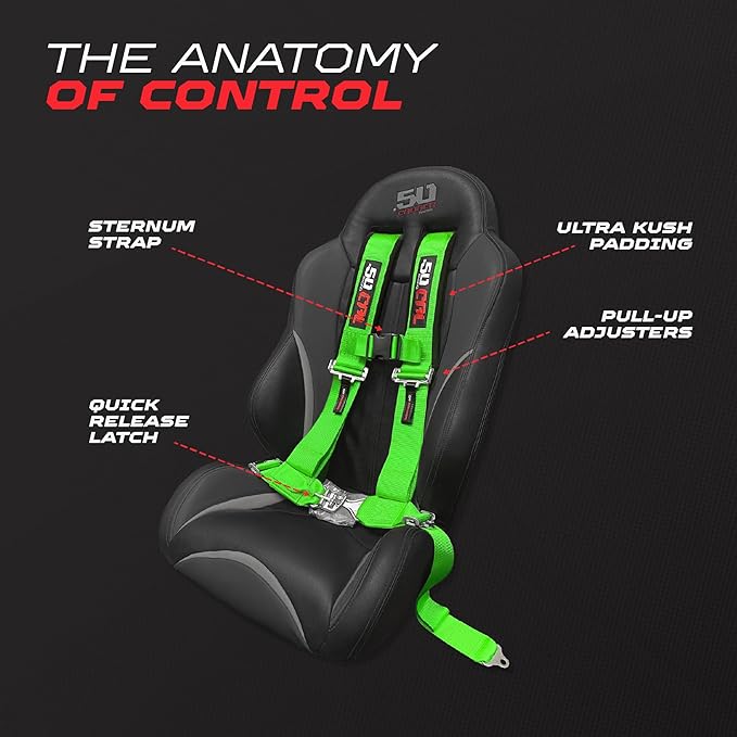 1pc Green 4 Point Harness for Bucket Seat, Latch Release, 9 Color Options, Racing Harness, Race Car, Off Road, UTV, RZR [6000A1]