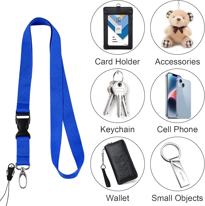 Wisdompro Office Lanyard, 6 Pack 23 inch Neck Lanyard Strap with Detachable Buckle, String Loop and Oval Clasp for Keys,Keychain, ID Badges, Phones, Card Holders, Name Tags - Black, Blue, Red