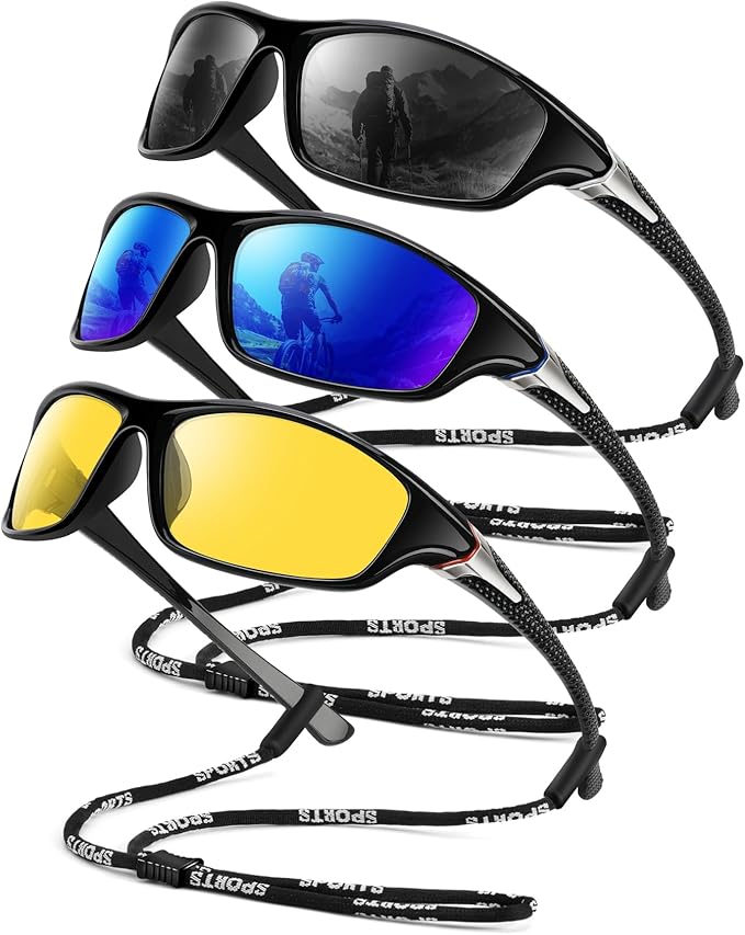 Polarized Sunglasses-Men Sports Sunglasses: Mens Sunglasses Polarized Running Sun Glasses Driving Fishing 3 Packs