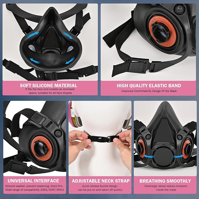 Respirator Gas Mask With 6001 Filters, Gas Masks Survival Nuclear and Chemical for Painting, Organic Vapors