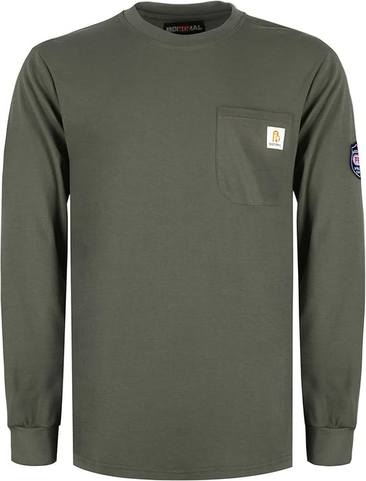 BOCOMAL FR Shirts Crewneck 7oz Midweight Flame Resistant Clothing NFPA2112 CAT2 Men's Fire Retardant Work Shirt