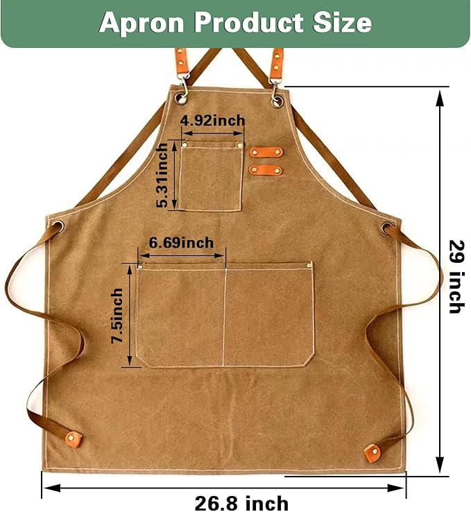 Chef Apron, Aprons for Men,Adjustable Strap Cotton Canvas Cross Back Apron for Kitchen Cooking Baking Bib Apron