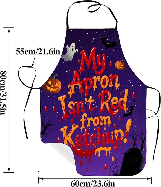 Halloween Aprons Gifts for Women Mens My Apron Isn't Red from Ketchup Cooking Apron, Funny Gift for Him Her,His Hers (1 Pcs)