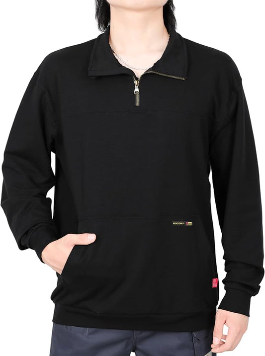 BOCOMAL FR Sweatshirts Midweight Non-Fleece Mock Neck 1/4 Quarter Zipper Water/Stain Repellent Fire Resistant Shirts