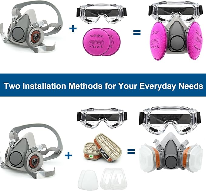Respirator Mask with Filters, Gas Mask with Goggle for Painting, Chemical, Organic Vapor, Sanding. Resin Epoxy, Woodworking Perfect for Painters and DIY Project