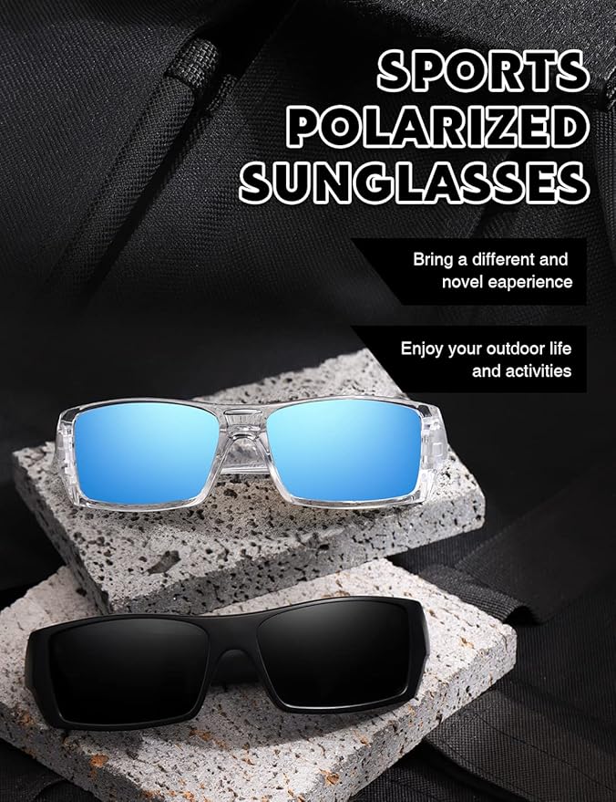 Polarized Sunglasses Men Womens Trendy Retro Sports Rectangular Wrap Around Vintage Shot Shield