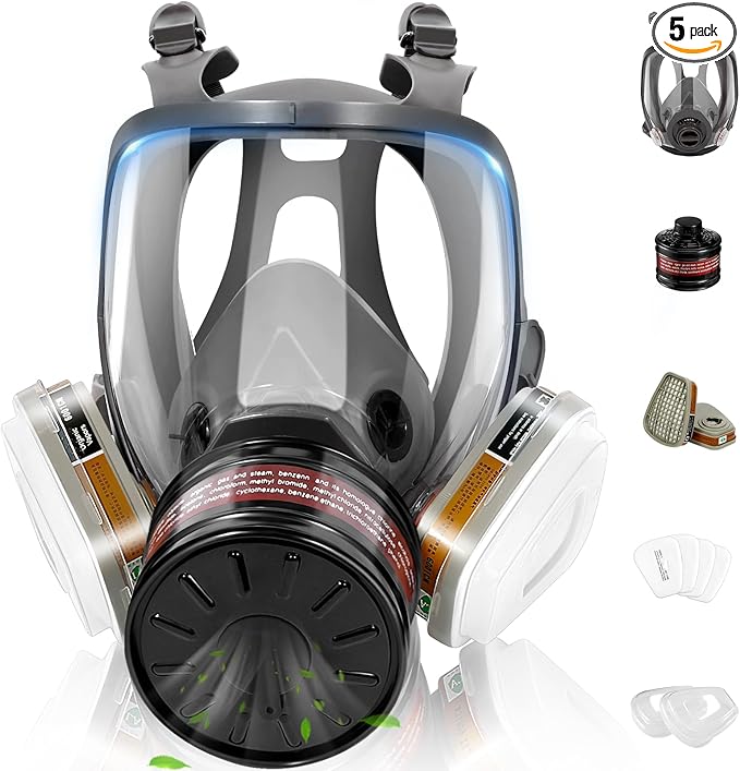 Gas Masks Survival Nuclear and Chemical,Anti-fog,Reusable Full Face Respirator Gas Mask with Activated Carbon Filter - Ideal for Survival,Construction and Industrial Use.