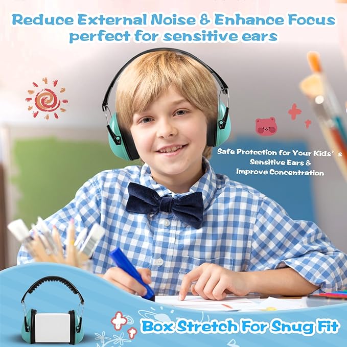 MelonArt Kids Ear Protection Earmuffs Safety Hearing Protection Headphones Noise Reduction for Autism Sensory Kids Chirldren (Mint & Pink & Orange)