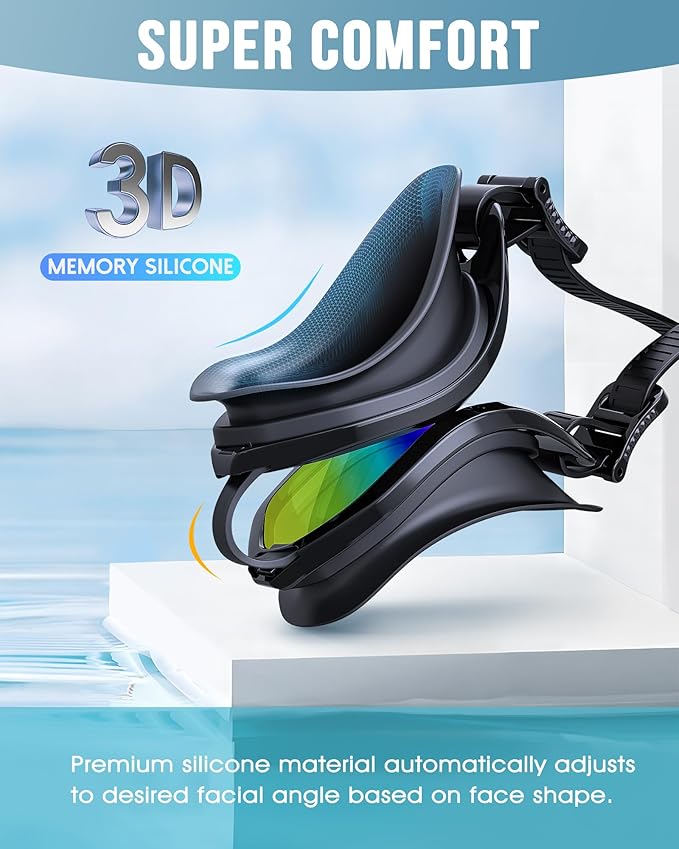 Swim Goggles, Unisex Adult Swimming Goggles Upgraded Anti Fog Anti UV No Leakage Wide View for Men Women Youth