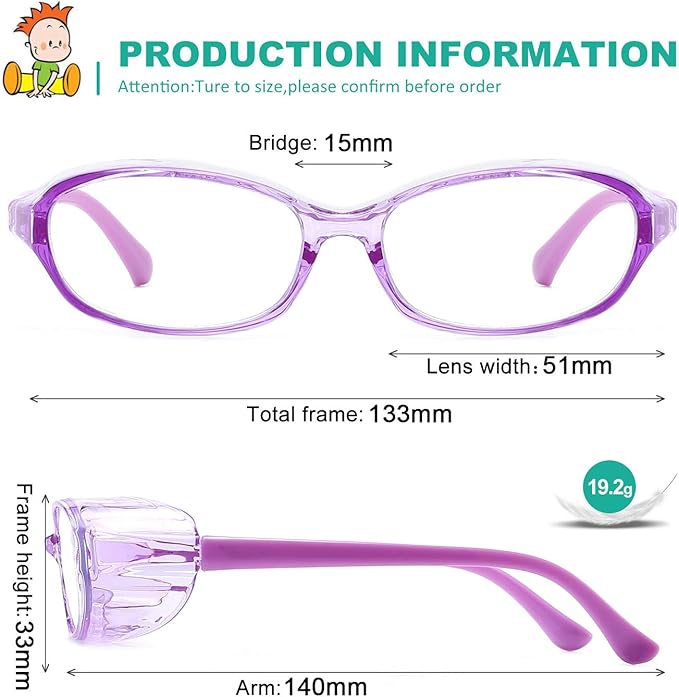 Safety Glasses Goggles Anti Fog Eye Protection Blue Light Blocking lens Side Shield Anti Pollen Soft TR90 for Boys Girls(Purple)