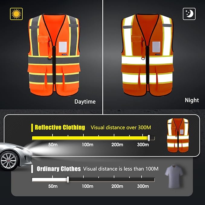 AYKRM 11 color High Vis Reflective Safety Vest for Women Men Security Pocket Zipper