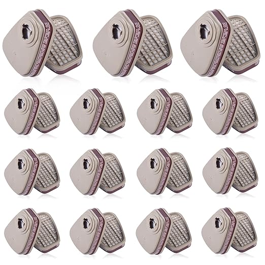 JKsoul 15 Pair Respirator Cartridges & Filters, 6001 Filter Cartridges for Respirator, Against Dust/Organic Vapor/Chemical/Particulates, Compatible with 6200, 6800, 7502, FF402 Series Respirator