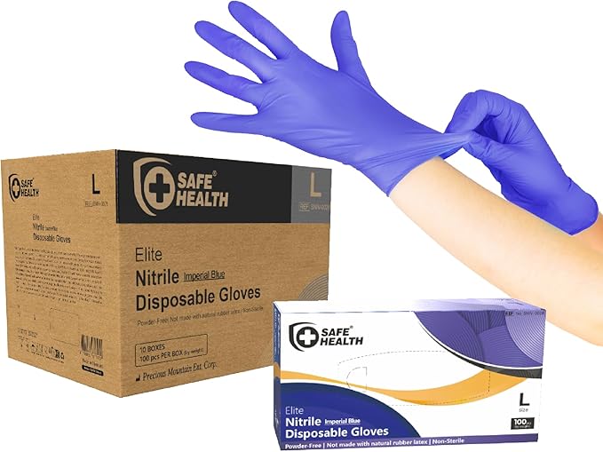 Safe Health Nitrile Imperial Blue Disposable Gloves, 4.5Mil, Powder & Latex Free