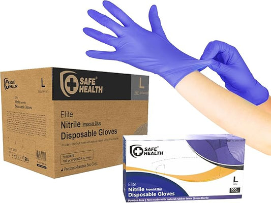 Safe Health Nitrile Imperial Blue Disposable Gloves, 4.5Mil, Powder & Latex Free