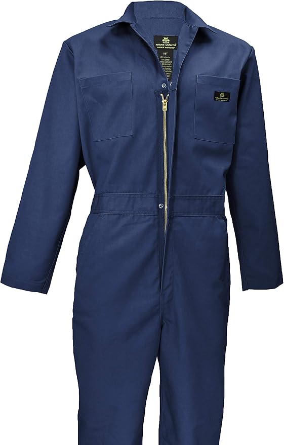 Natural Uniforms Mens Long Sleeve Zip Up Twill Coverall, Stain and Wrinkle Resistant