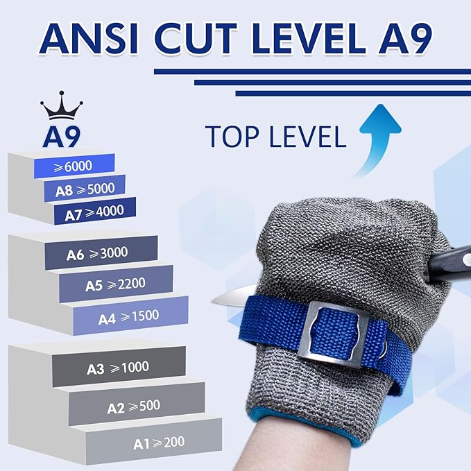 Level 9 Cut Resistant Glove，304 stainless steel wire for Safety work gloves，food grade suitable for kitchen cutting
