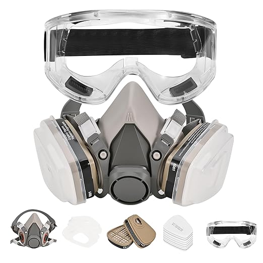 Respirator Mask with Filters - Half Face Paint Respirator Mask with Glasses for Painting, Organic Vapor, Welding, Woodworking, Chemical and Professional Breathing Protection Reusable