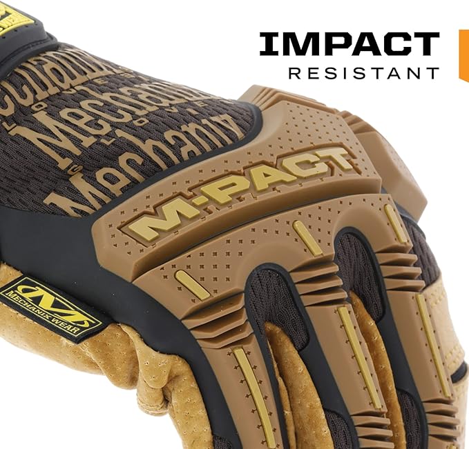 Mechanix Wear M-Pact Leather Gloves - Leather Impact-Resistant Work Gloves for Hand Support - Breathable Design - Shock Absorbing - Machine Washable - Brown/Black - X-Large
